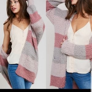 Fluffy Mauve Striped Cardigan